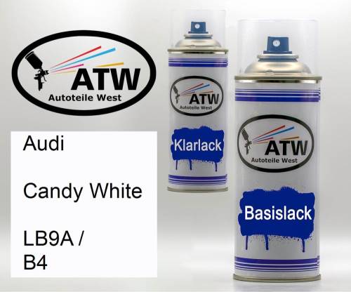 Audi, Candy White, LB9A / B4: 400ml Sprühdose + 400ml Klarlack - Set, von ATW Autoteile West.